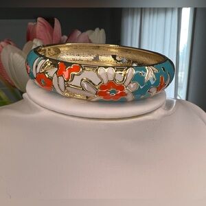 Blue/White/Orange Floral Bracelet